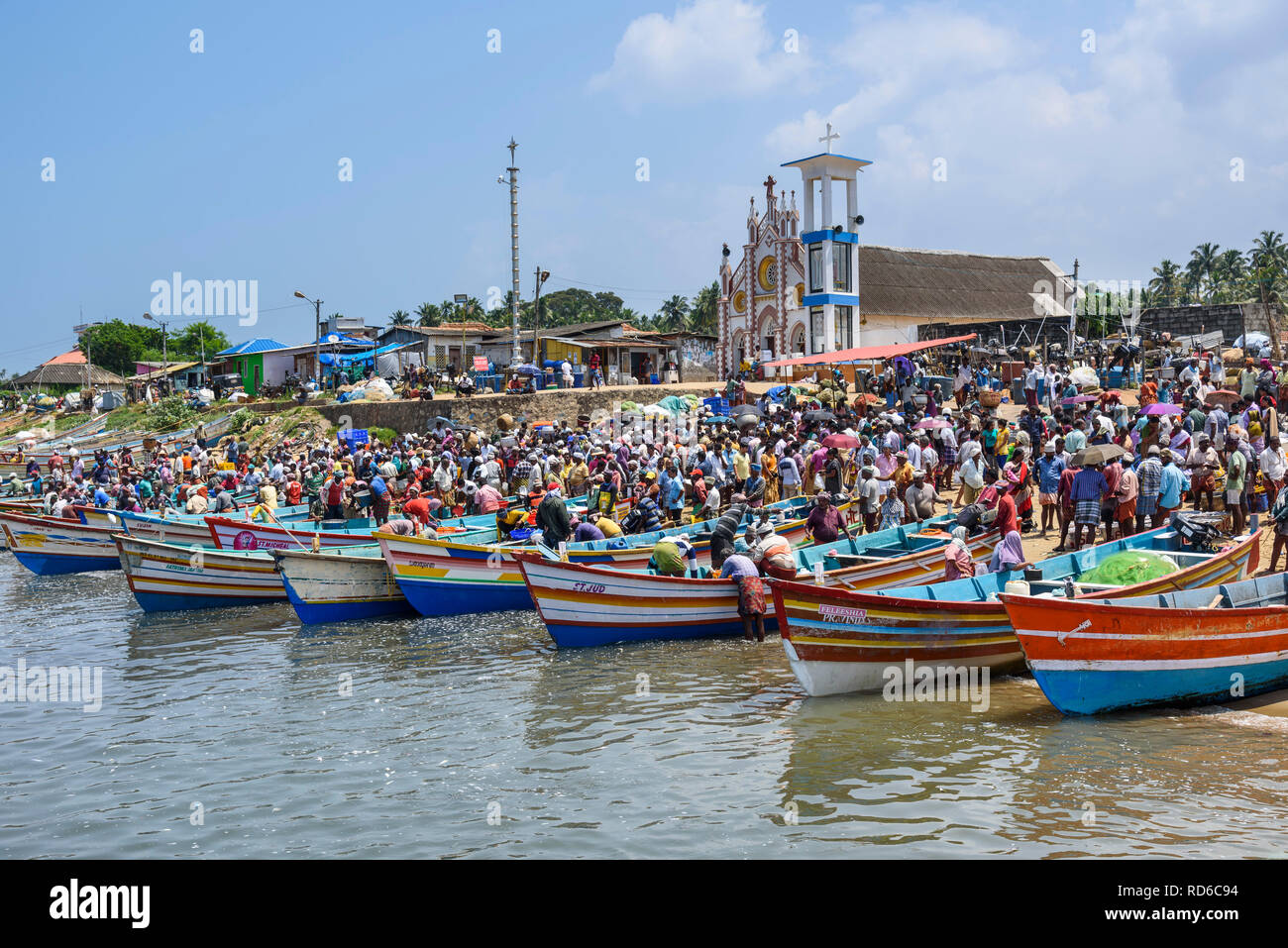 Vizhinjam beach fish market, near Kovalam, Kerala, India Stock Photo