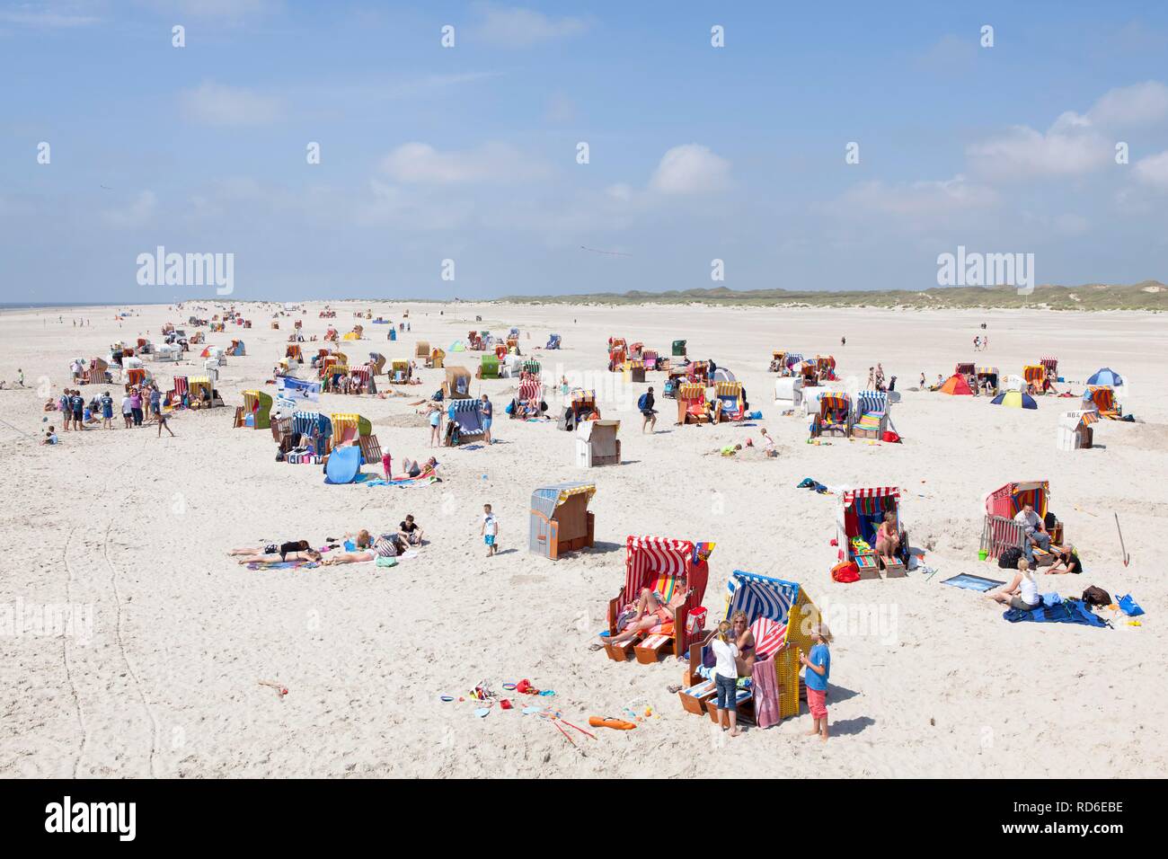 Vacationers on the beach, Kniepsand sandbank, Amrum island, North Friesland, Schleswig-Holstein Stock Photo