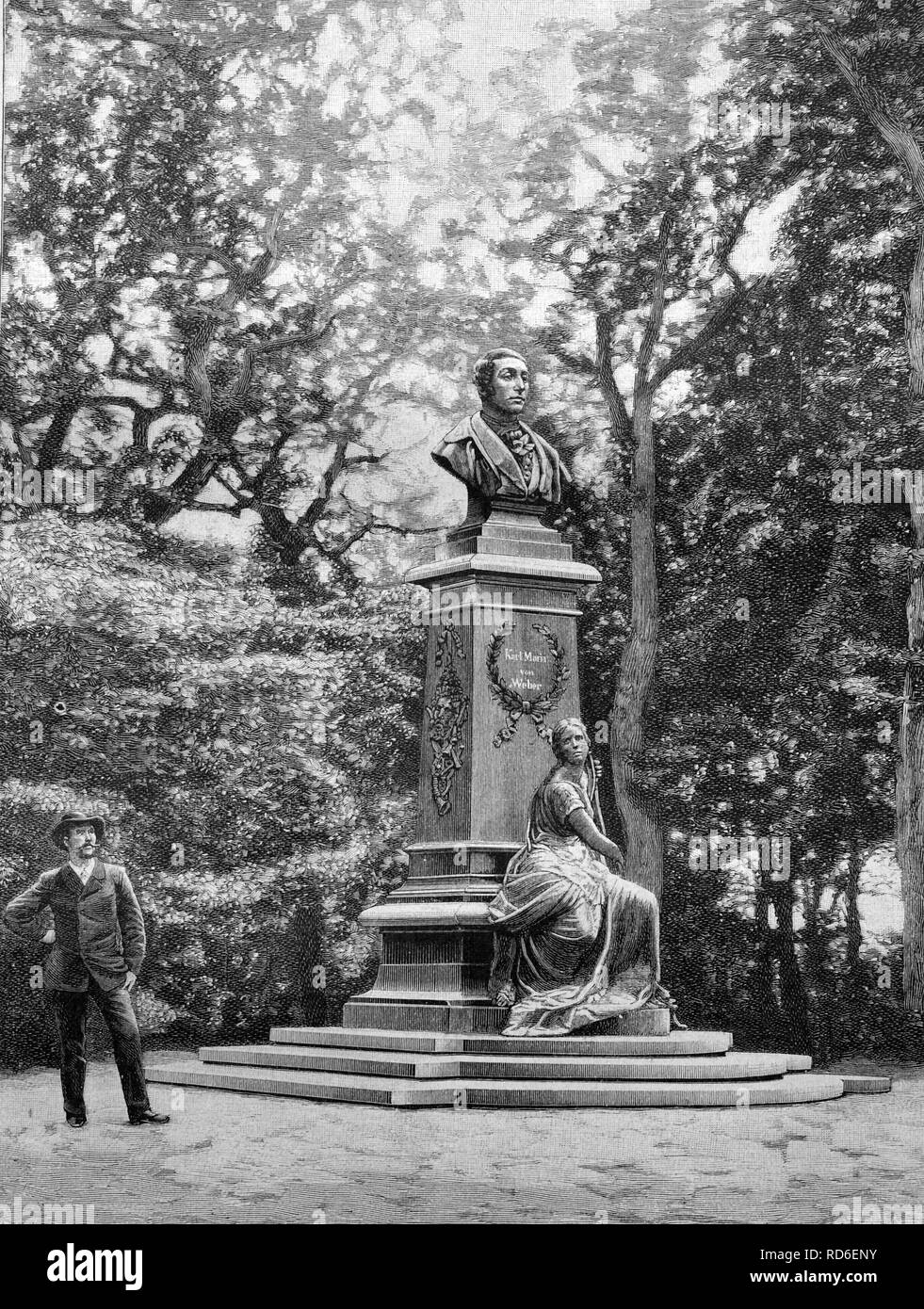 Memorial of Carl Maria von Weber in Eutin, Schleswig-Holstein, Germany, historical illustration circa 1893 Stock Photo