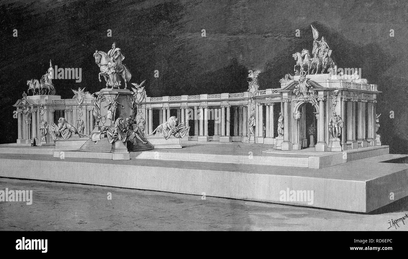 National Memorial to Kaiser Wilhelm I by Reinhold Begas in Berlin, historical illustration circa 1893 Stock Photo