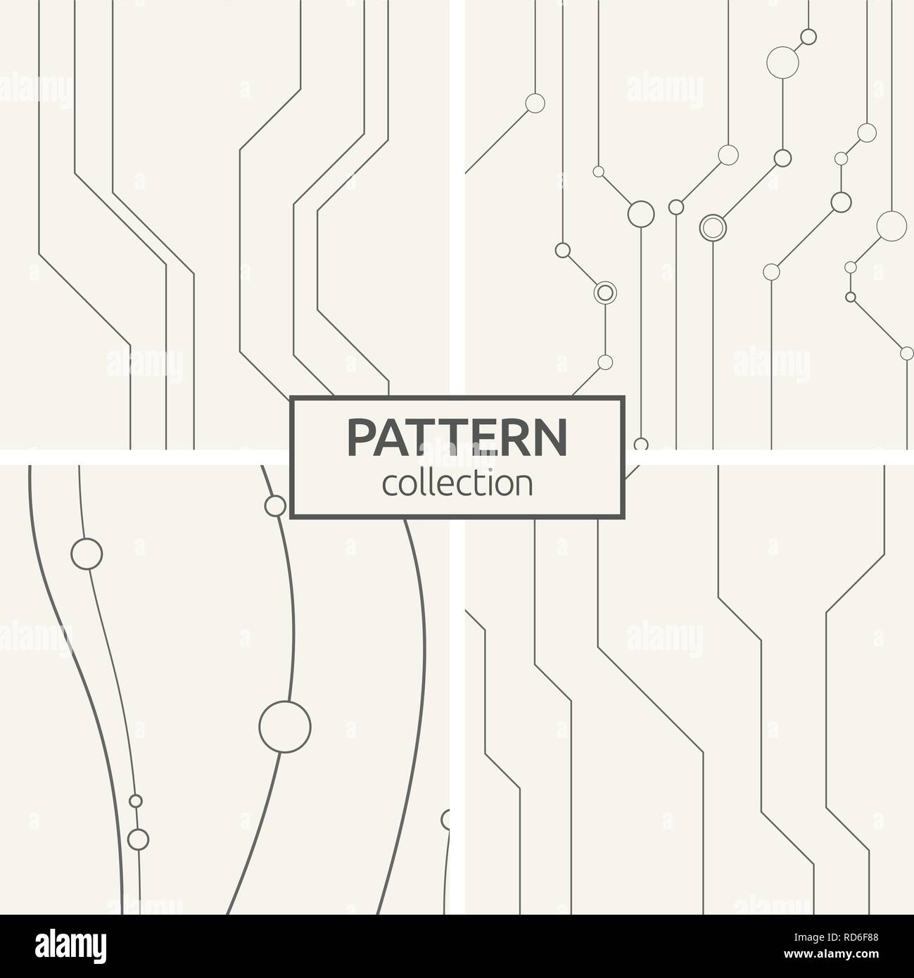 Set of four abstract vector seamless pattern of lines and circles. Stylish texture. Color background in high tech style. Stock Vector
