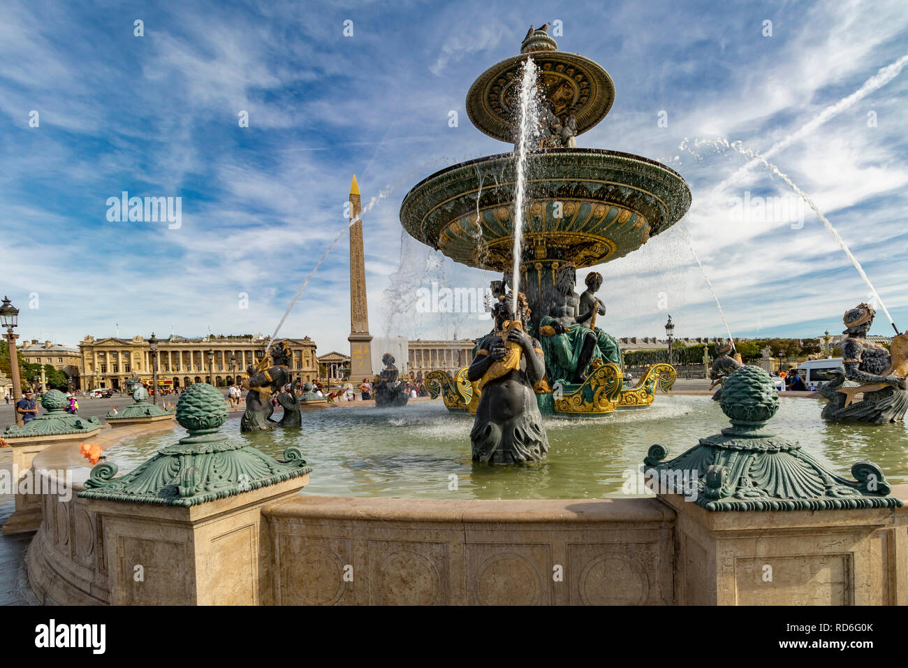 The Fountain of River Commerce and Navigation, one of the two Fontaines de la Concorde ,or Fountains at The Place de la Concorde Stock Photo