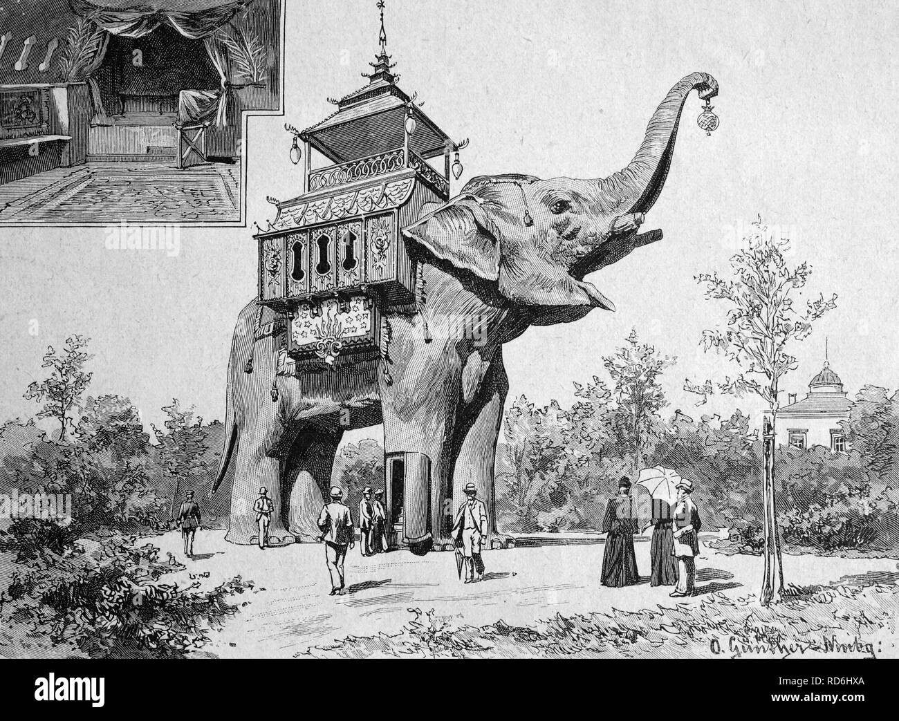 The elephant in the Berlin Hippodrom, Berlin, Germany, historical picture, about 1893 Stock Photo