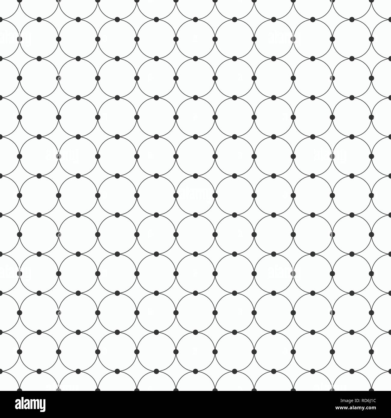 Abstract seamless pattern. Circles connected with dots. Monochrome retro texture. Modern stylish texture. Repeating vector background. Stock Vector