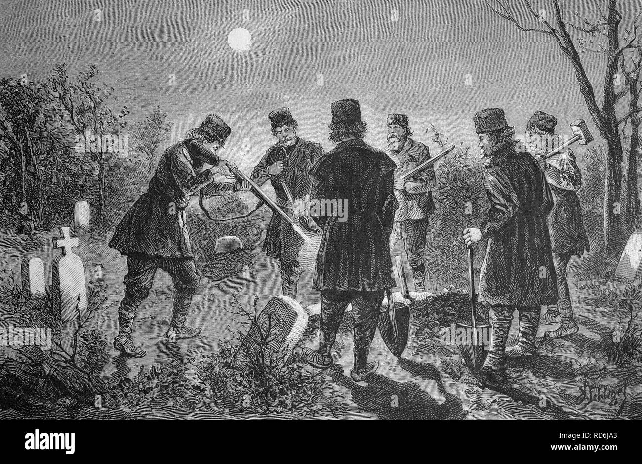 Banning a vampire in Romania, historical picture, about 1893 Stock Photo