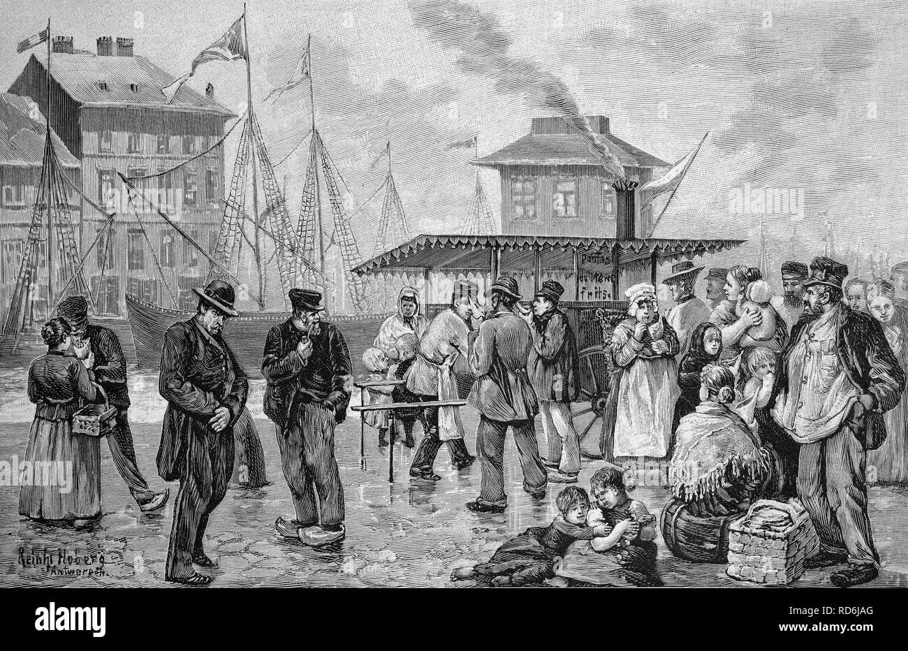 Merchant offering roast potatoes in Antwerp, Belgium, historical picture, about 1893 Stock Photo