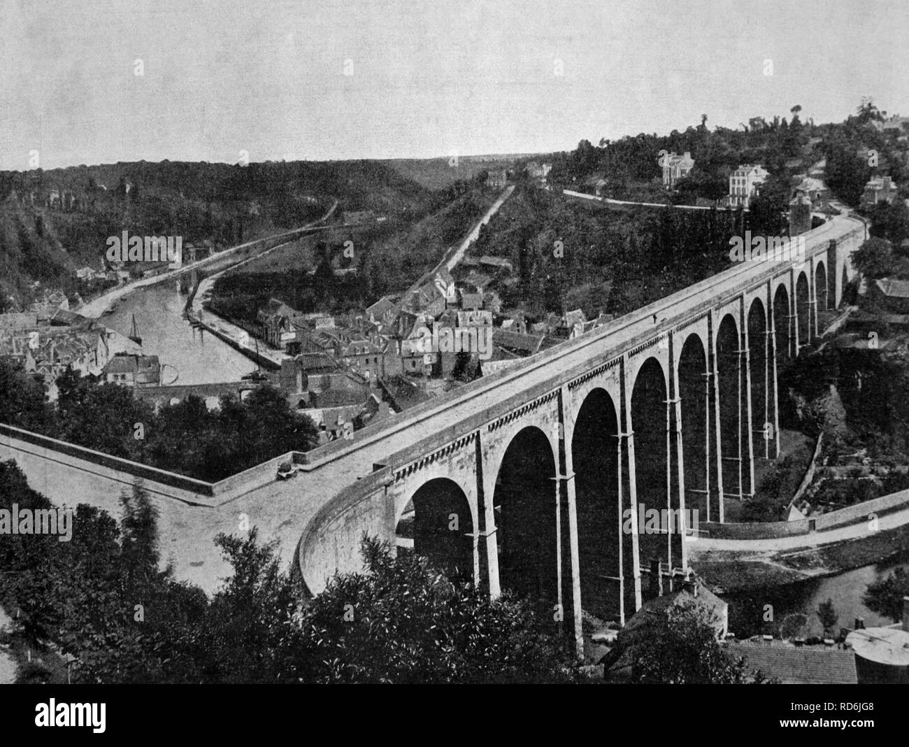 Early autotype of Viaduc de Dinan, Dinan, Brittany, France, historical