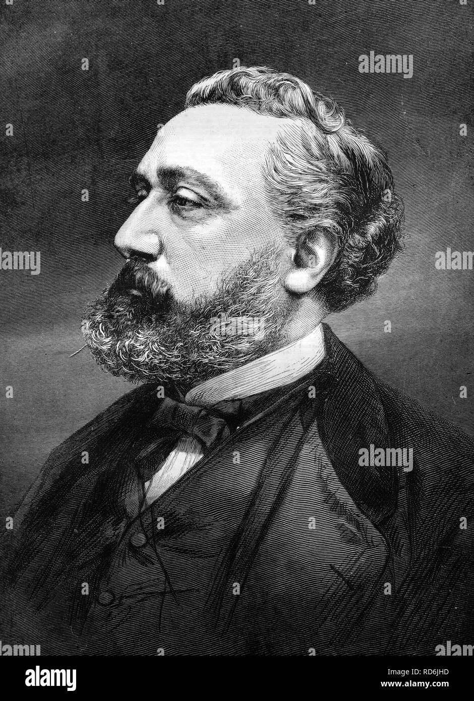 Leon Michel Gambetta, 1838 - 1882, historical illustration, 1884 Stock Photo