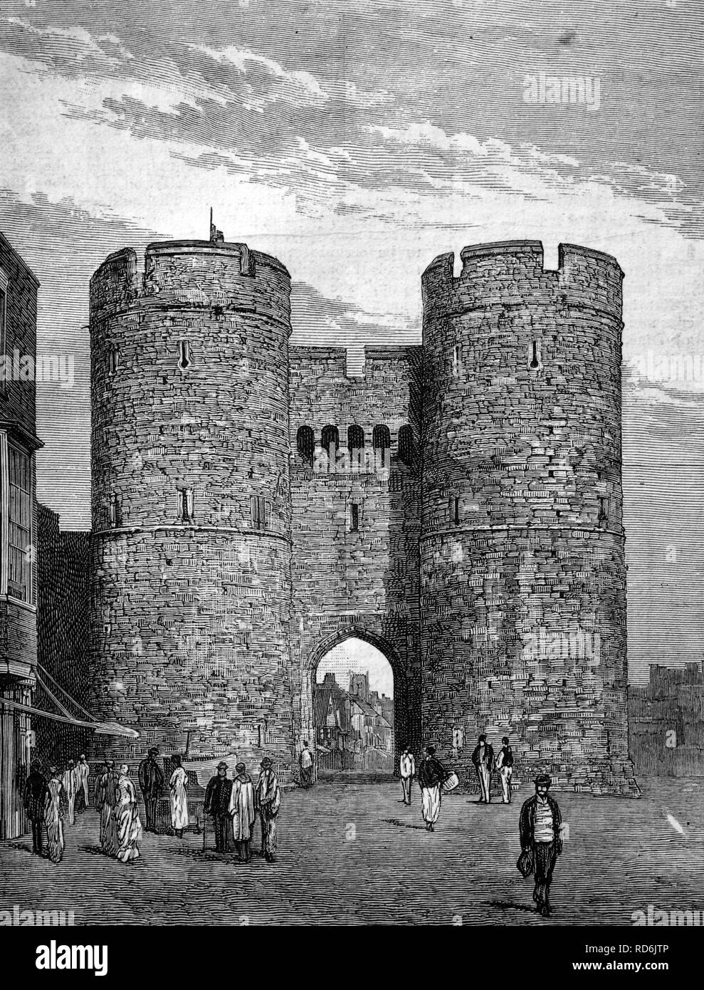 The Westgate of Canterbury, England, historic image, 1883 Stock Photo
