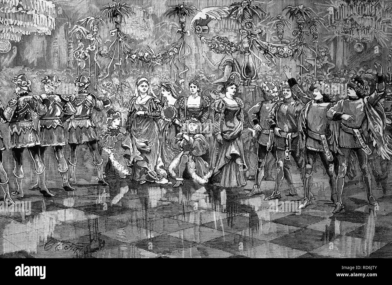 The Minne Dance, at the silver wedding of the Imperial prince and princess of Germany, historic image, 1883 Stock Photo