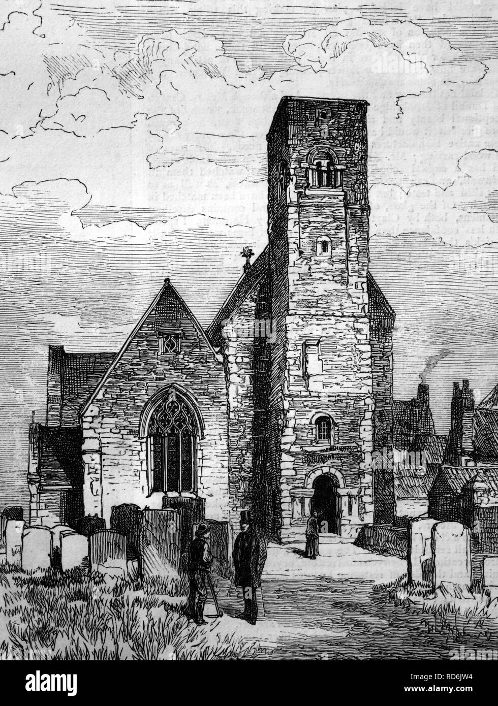 Monkwearmouth Church in Sunderland, England, historical illustration, 1884 Stock Photo
