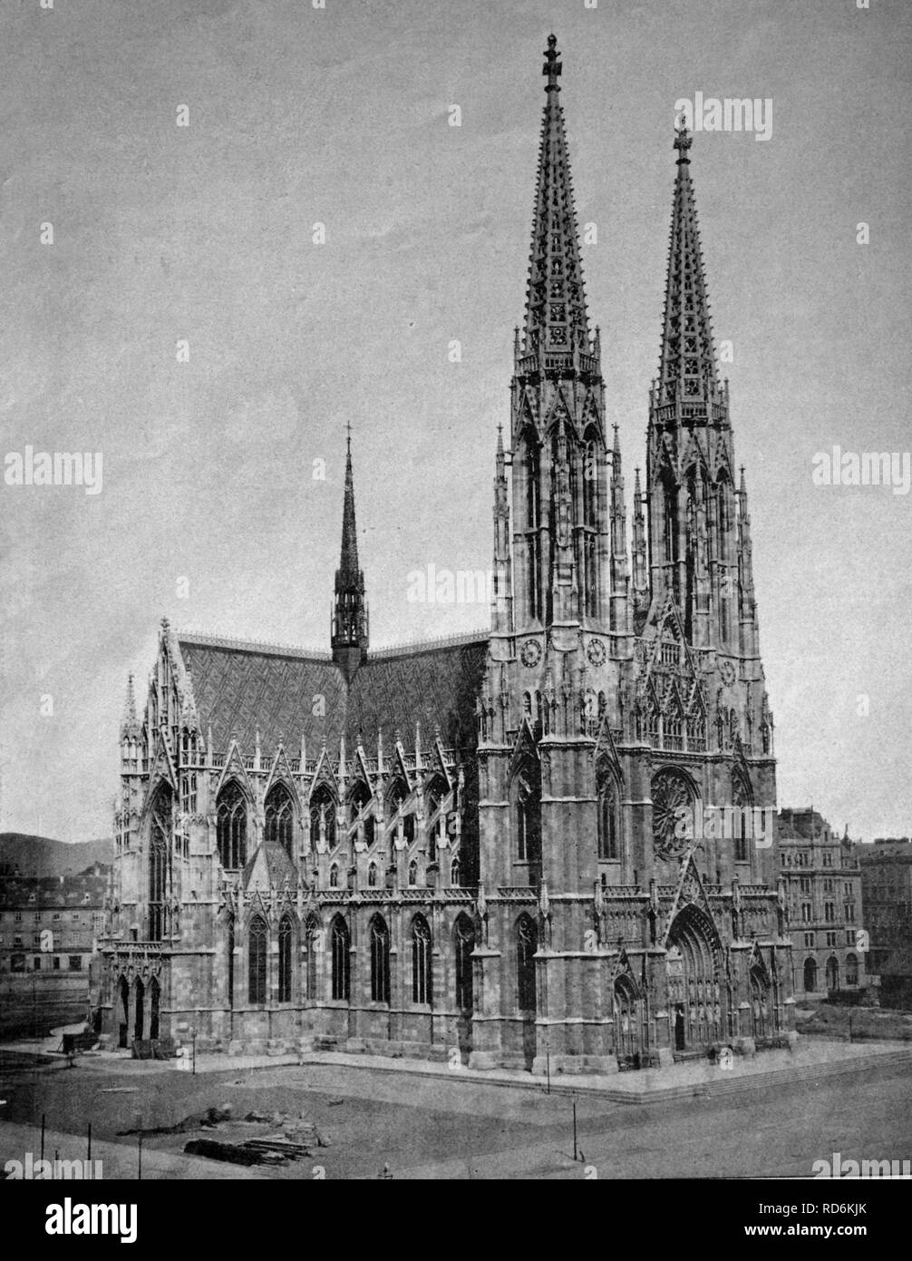 Early autotype the Votive Church, Vienna, Austria, historical photographs, 1884 Stock Photo