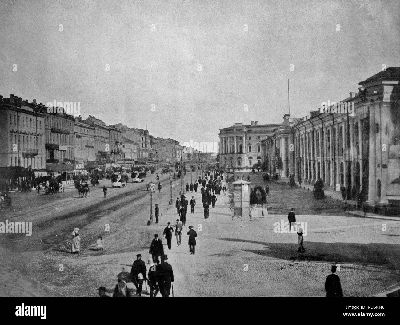 Early autotype of Nevsky Prospect avenue, Saint Petersburg, Russia, historical picture, 1884 Stock Photo