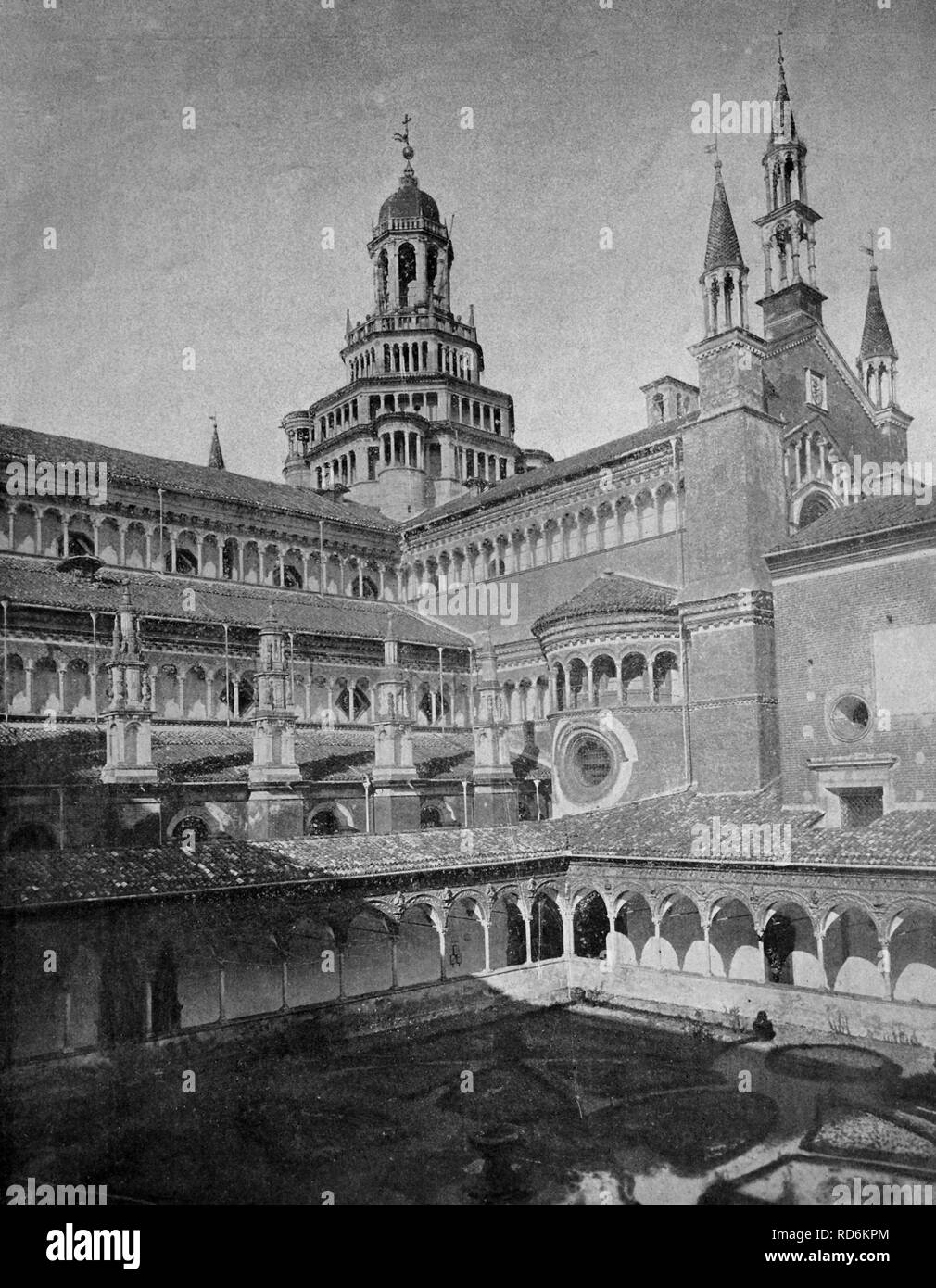 Early autotype the Certosa di Pavia Gra-Car monastery, Pavia, Italy, historical picture, 1884 Stock Photo