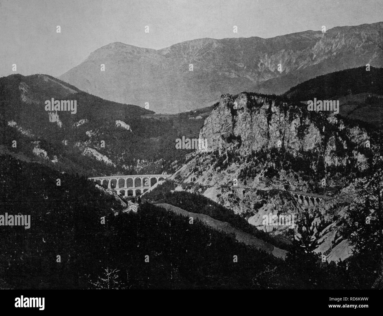 Early autotype of the Semmering Pass, Austria, historical photographs, 1884 Stock Photo