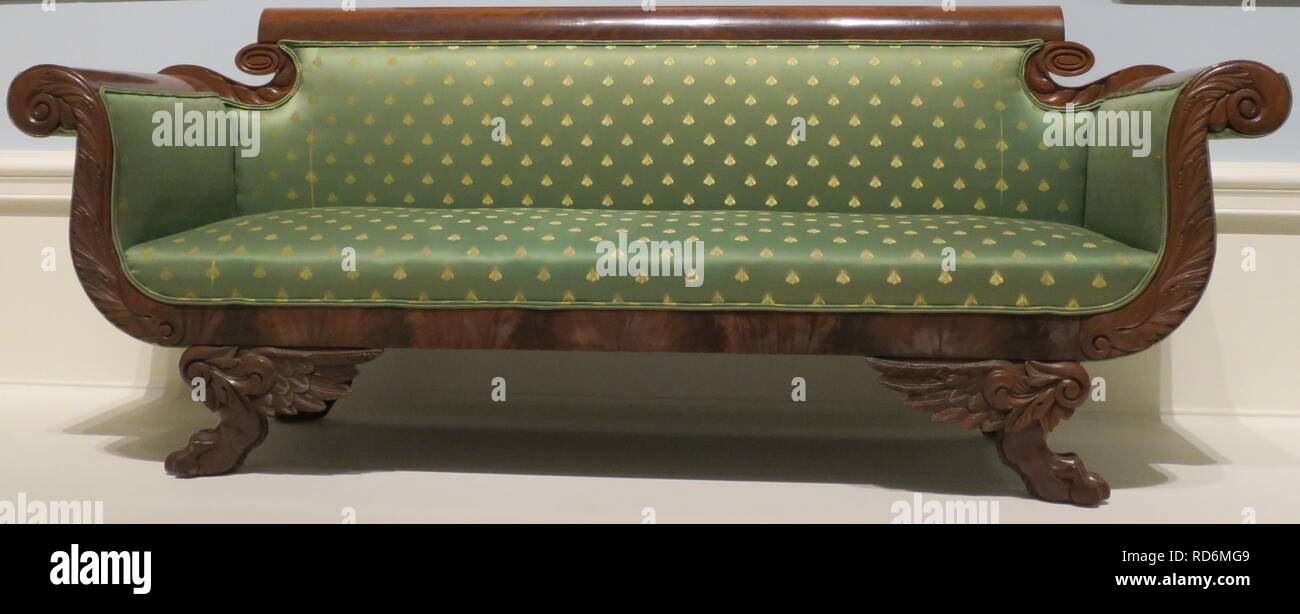 American empire style sofa, c. 1820-30, wood, mahogany veneer and brocade  upholstery, Dayton Art Institute Stock Photo - Alamy, image size:1300x614