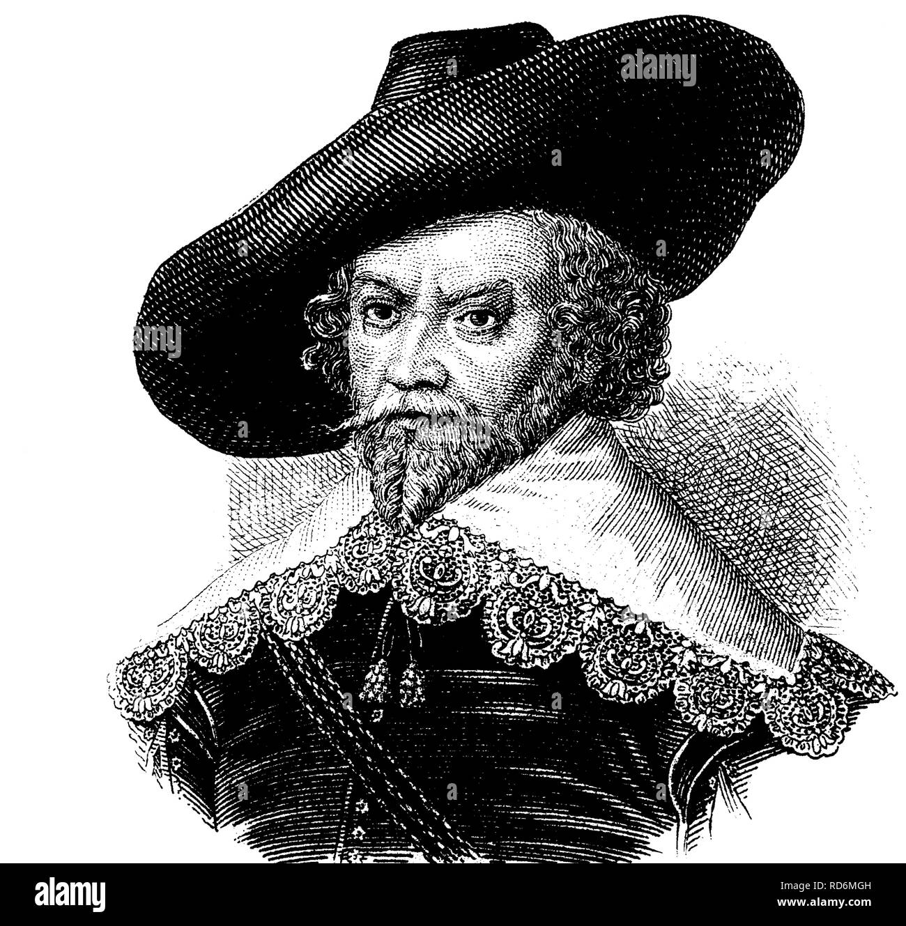 Fashion in the Middle Ages: collar and hat, about 1630, historical illustration Stock Photo