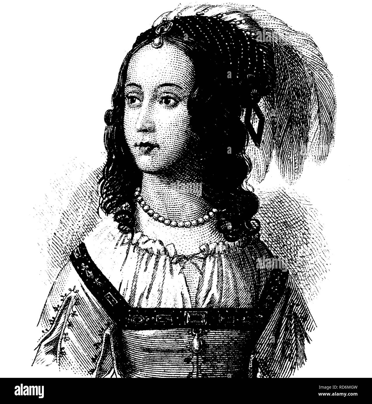 Fashion in the Middle Ages: collar and headdress, in 1630, historical illustration Stock Photo