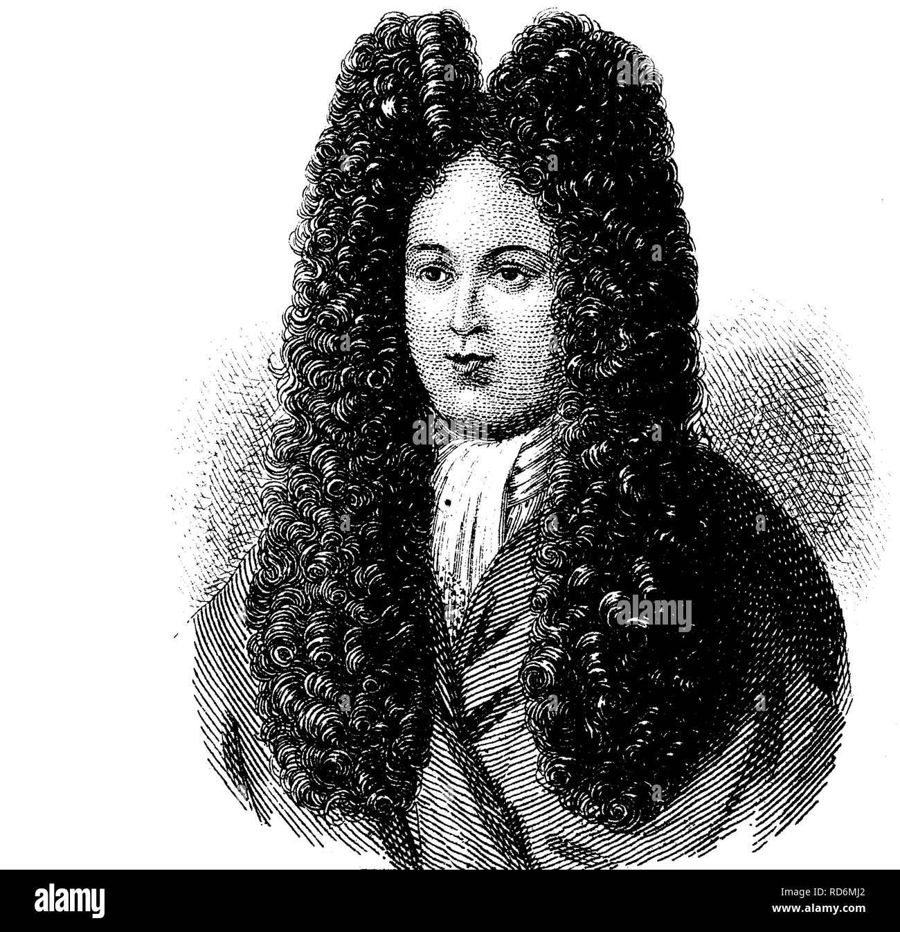 Fashion in the Middle Ages wig, men's wig, about 1690, historical illustration Stock Photo
