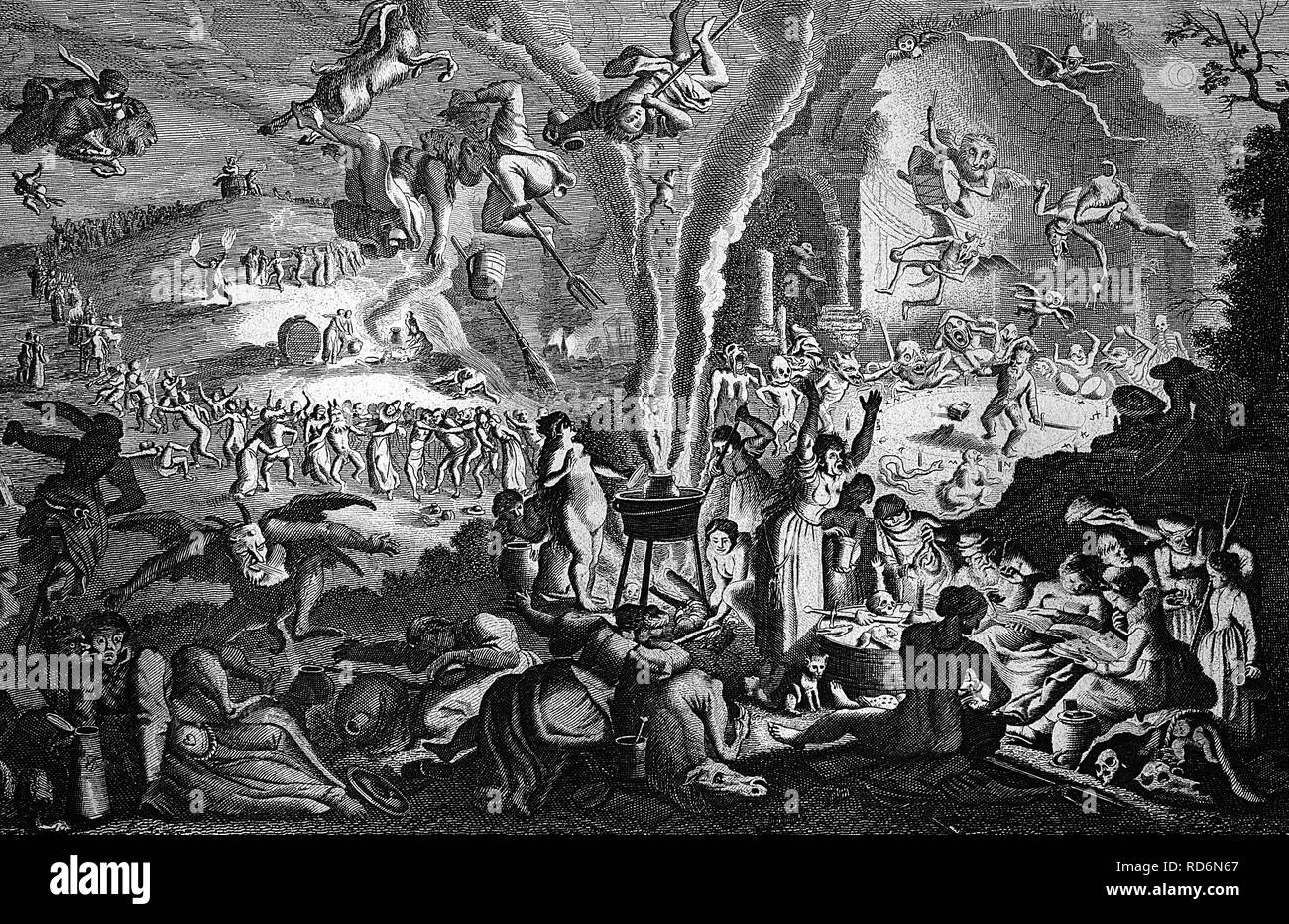 Witches Sabbath, representation from the 17th Century, historical illustration Stock Photo