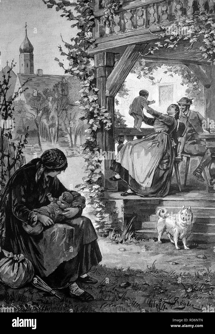 Mothers with their children, historical illustration, about 1886 Stock Photo