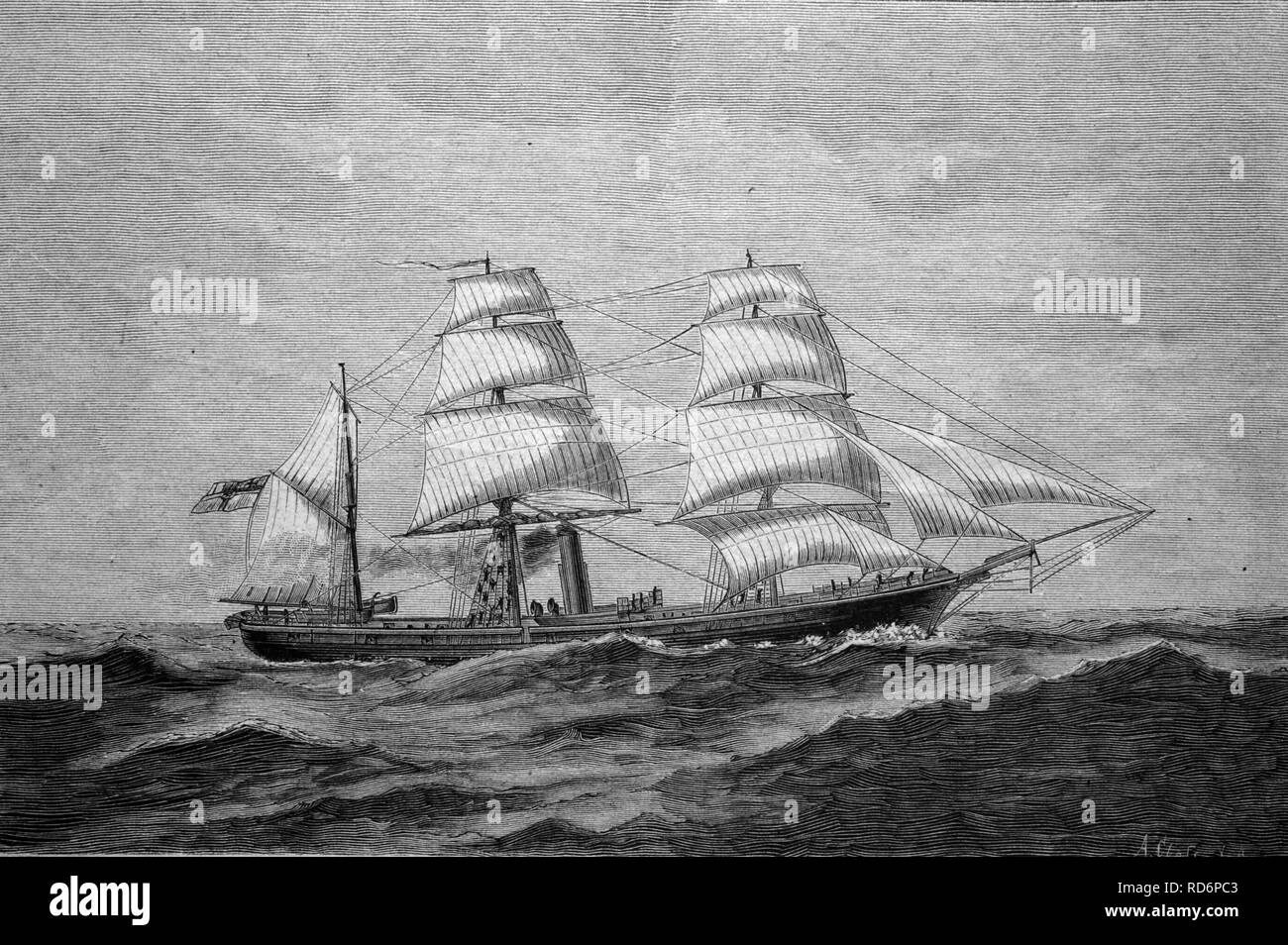 Corvette warship Augusta, historical illustration, circa 1886 Stock Photo