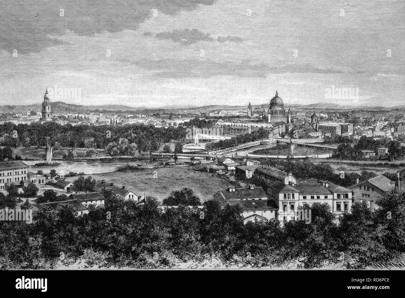 Cityscape, Potsdam, Germany, historical illustration, circa 1886 Stock Photo