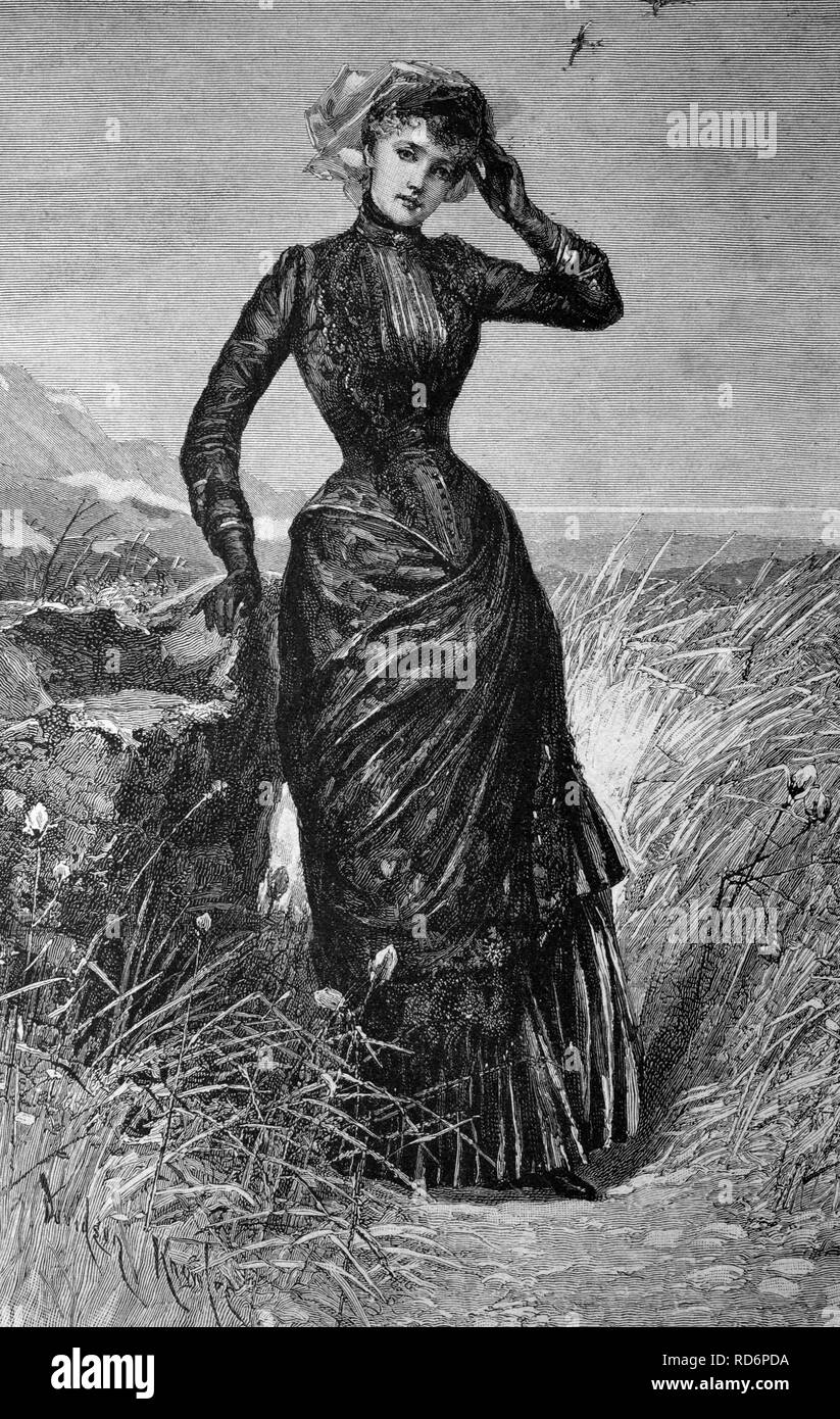 Woman waiting, historical illustration, circa 1886 Stock Photo
