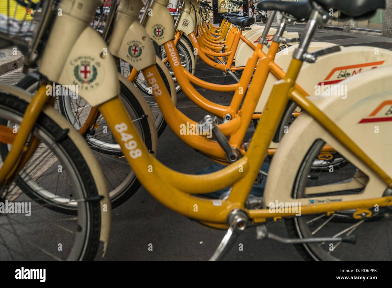 milano bike sharing service racks Stock Photo - Alamy