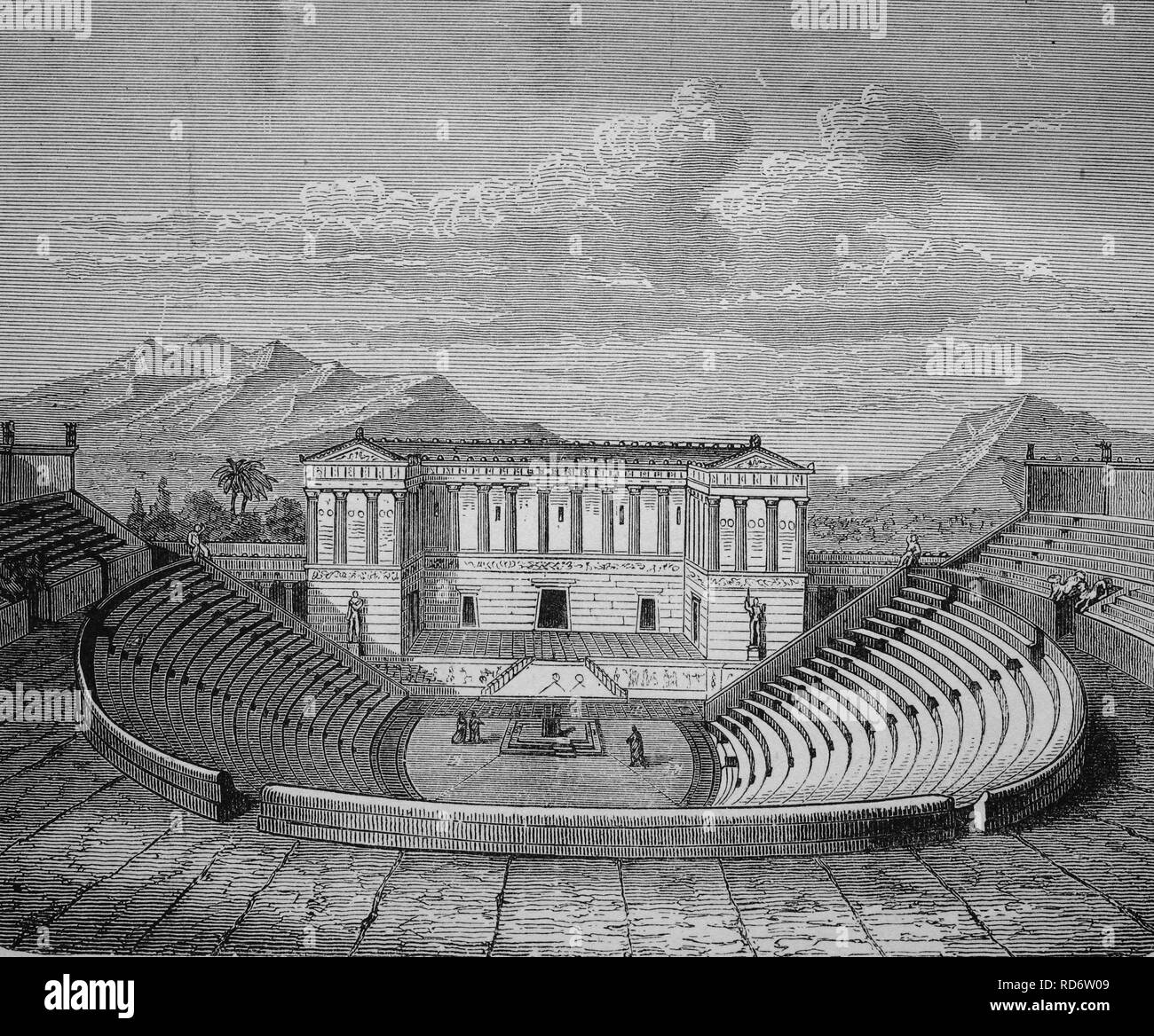 Theater in Egesta, today Segesta, Sicily, Italy, historical woodcut, circa 1870 Stock Photo