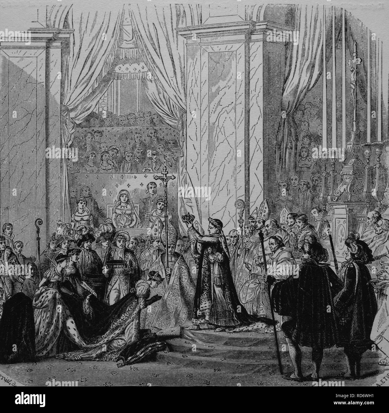 Coronation of Napoleon Bonaparte, French emperor, 02.12.1804, woodcut from 1880 Stock Photo