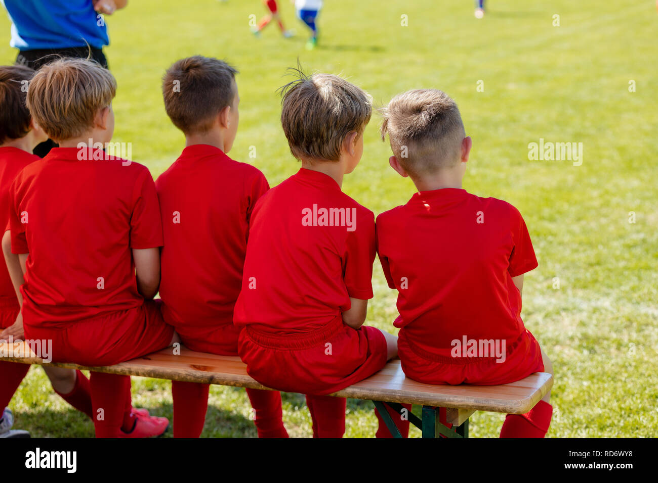 Soccer Tournament Match for Children. Boys Football Team. Young Boys Playing European Football Game. Children Football Academy. Substitute Soccer Play Stock Photo