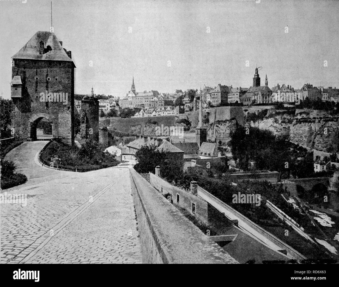 One of the first autotype photographs of the city of Luxembourg, circa 1880 Stock Photo