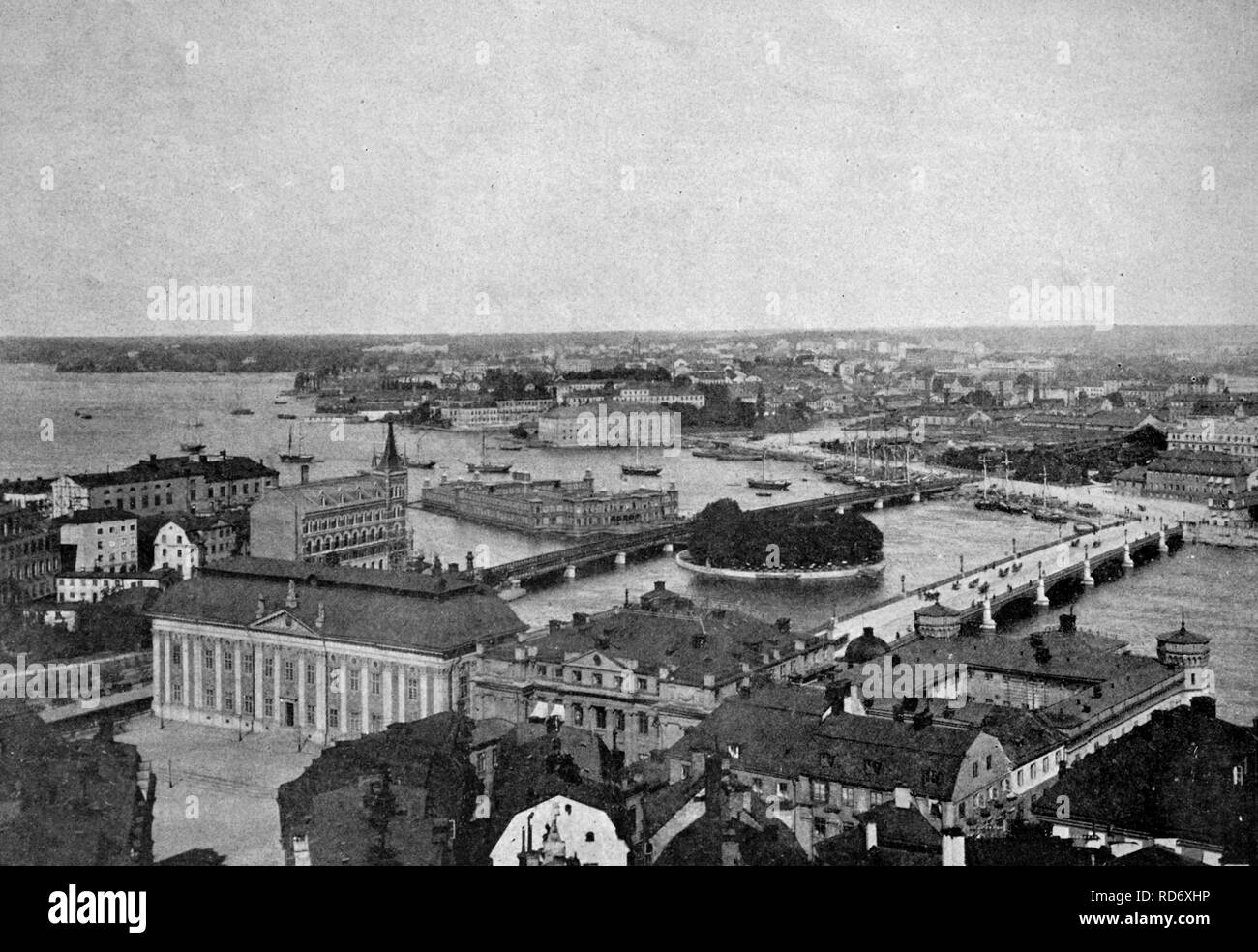 One of the first halftones, cityscape of Stockholm, Sweden, 1880 Stock Photo