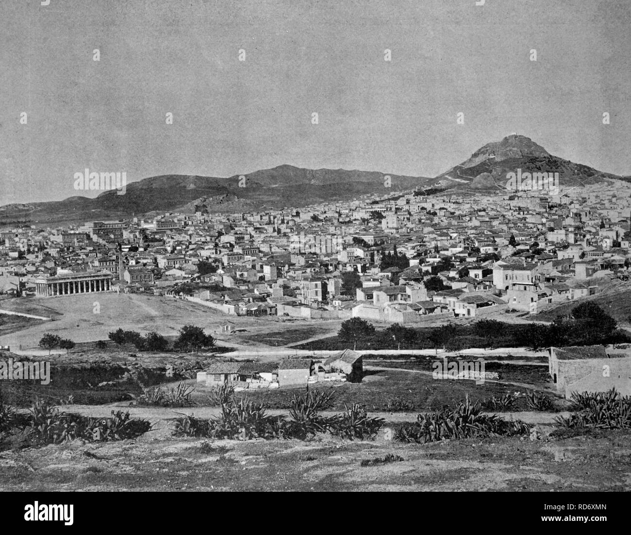 One of the first halftones, cityscape of Athens, Greece, 1880 Stock Photo
