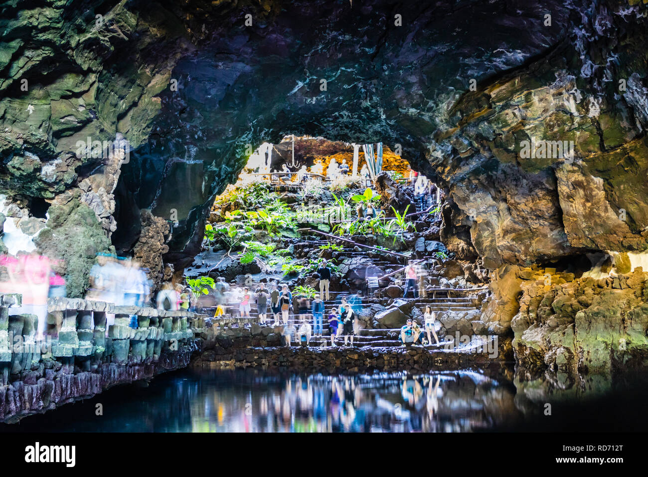 Jameos del Agua lava caves, located in Haría in northern Lanzarote, Canary Islands, Las palmas, Spain. Stock Photo