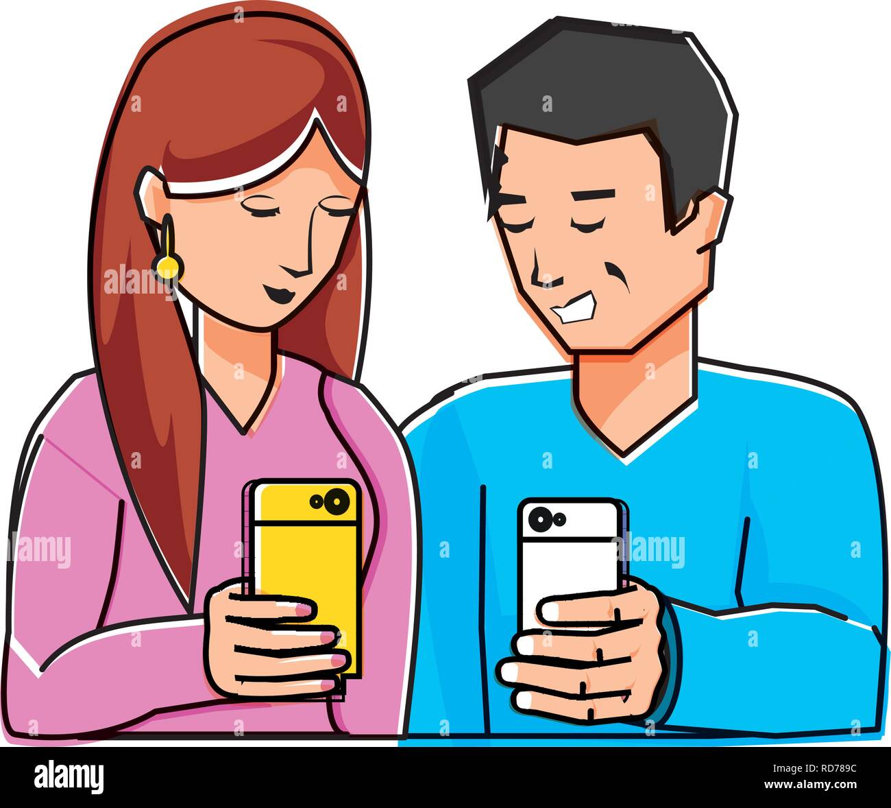 young couple using smartphone vector illustration design Stock Vector