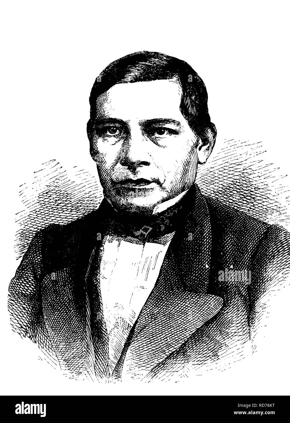 Benito Juarez, 1806 - 1872, President of Mexico from 1861 - 1872, historical woodcut, circa 1880 Stock Photo