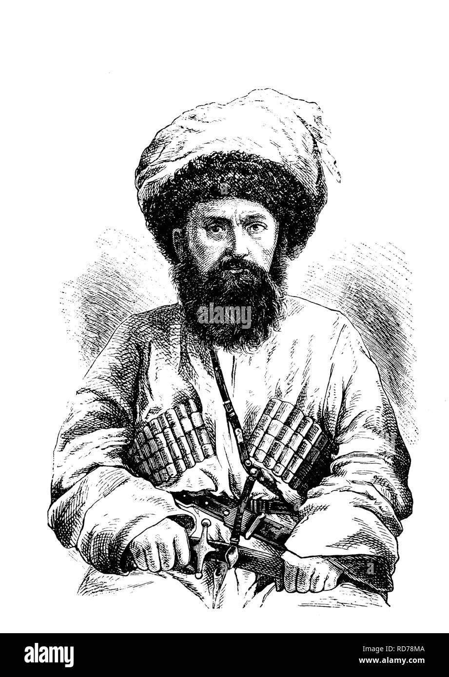 Imam Shamil, 1797 - 1871, Caucasian leader, historical woodcut, circa 1880 Stock Photo