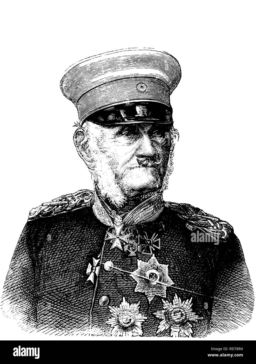Field Marshal Friedrich Graf von Wrangel, 1784 - 1877, Prussian field marshal, historical woodcut, circa 1880 Stock Photo