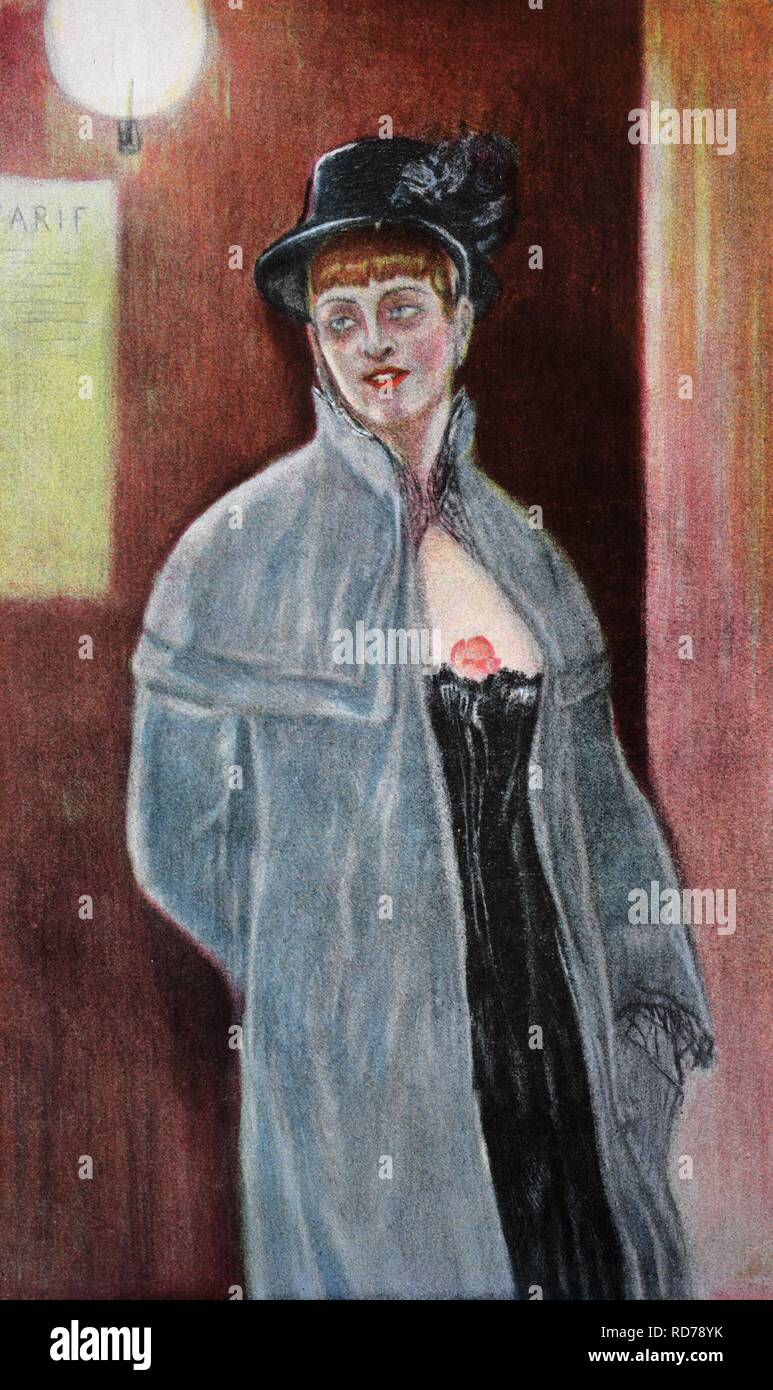 On Decency Historical Colored Engraving By Felicien Rops 1880 Stock 
