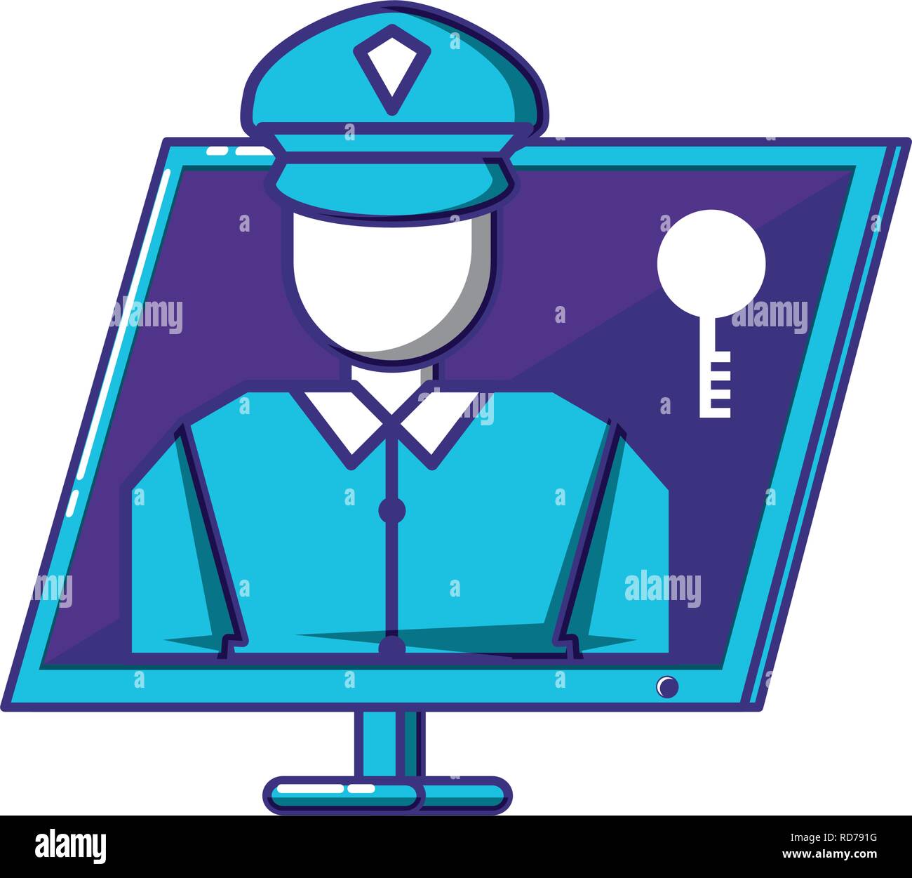 desktop computer with security agent vector illustration design Stock Vector