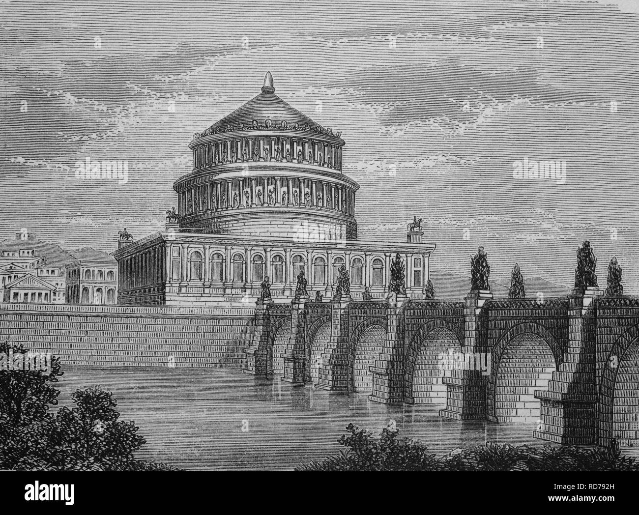 Hadrian's Tomb, Castel Sant'Angelo, Rome, Italy, historical woodcut ...