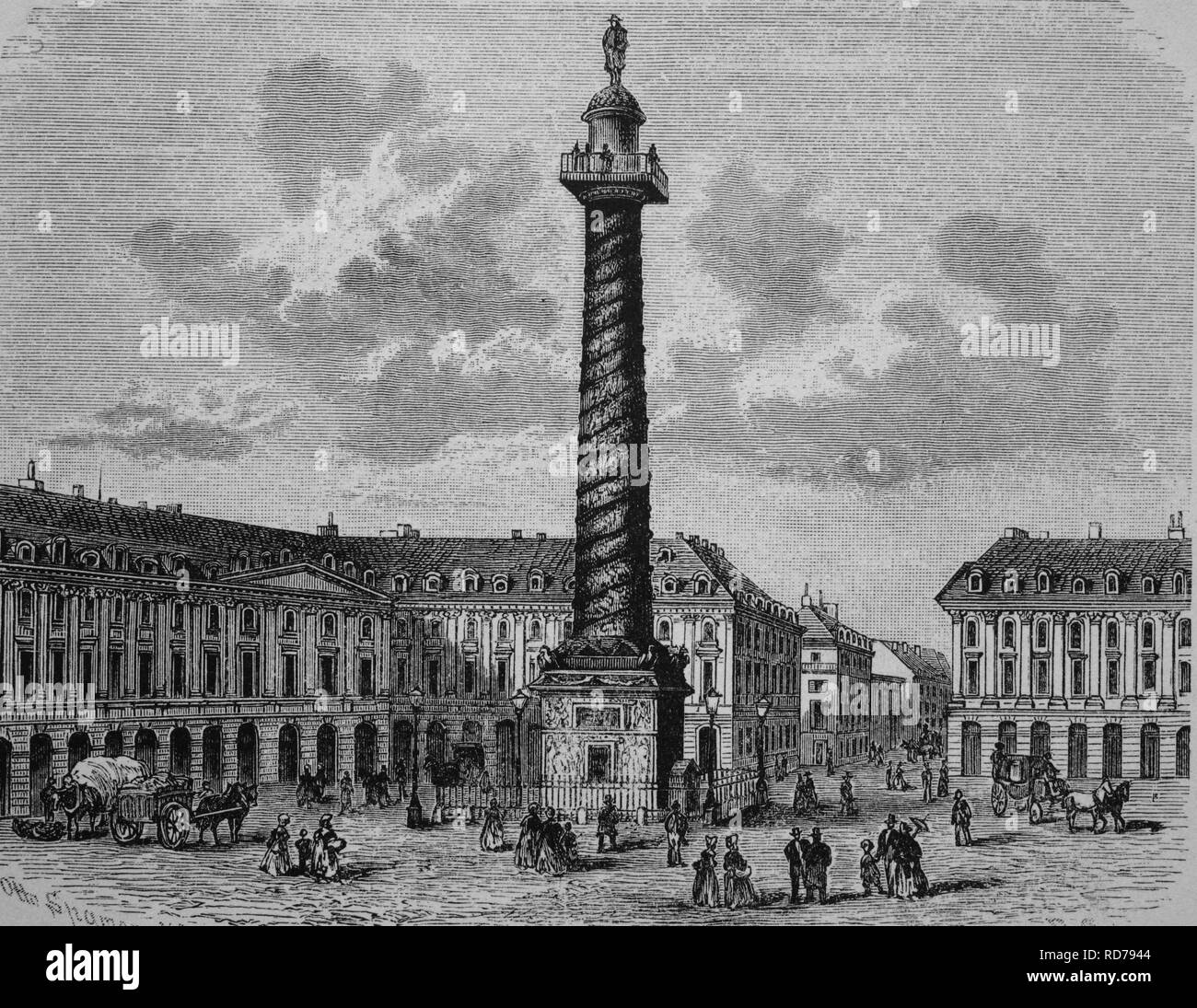 Vendome Column, Paris, France, historical woodcut, 1863 Stock Photo