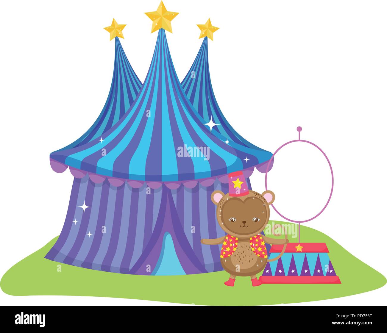 funny circus monkey with hat in tent Stock Vector Image & Art - Alamy