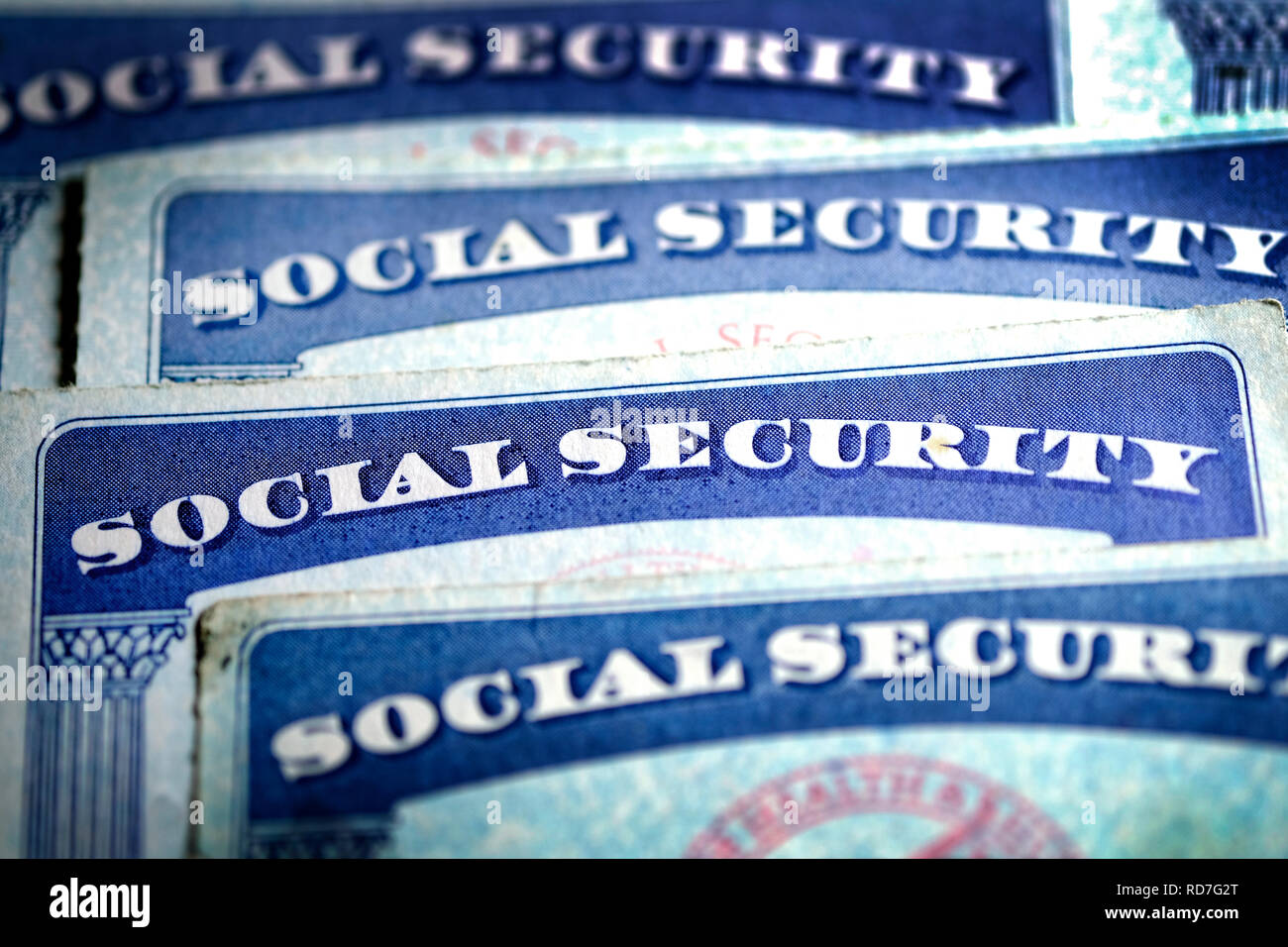 Social Security Cards Symbolizing Benefits for Elderly United Stated Stock Photo