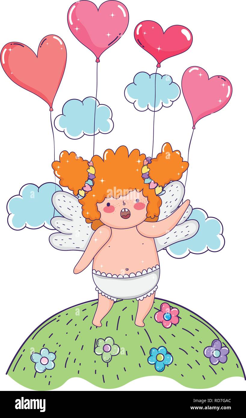 cute cupid chubby girl with balloons helium heart shape Stock Vector ...