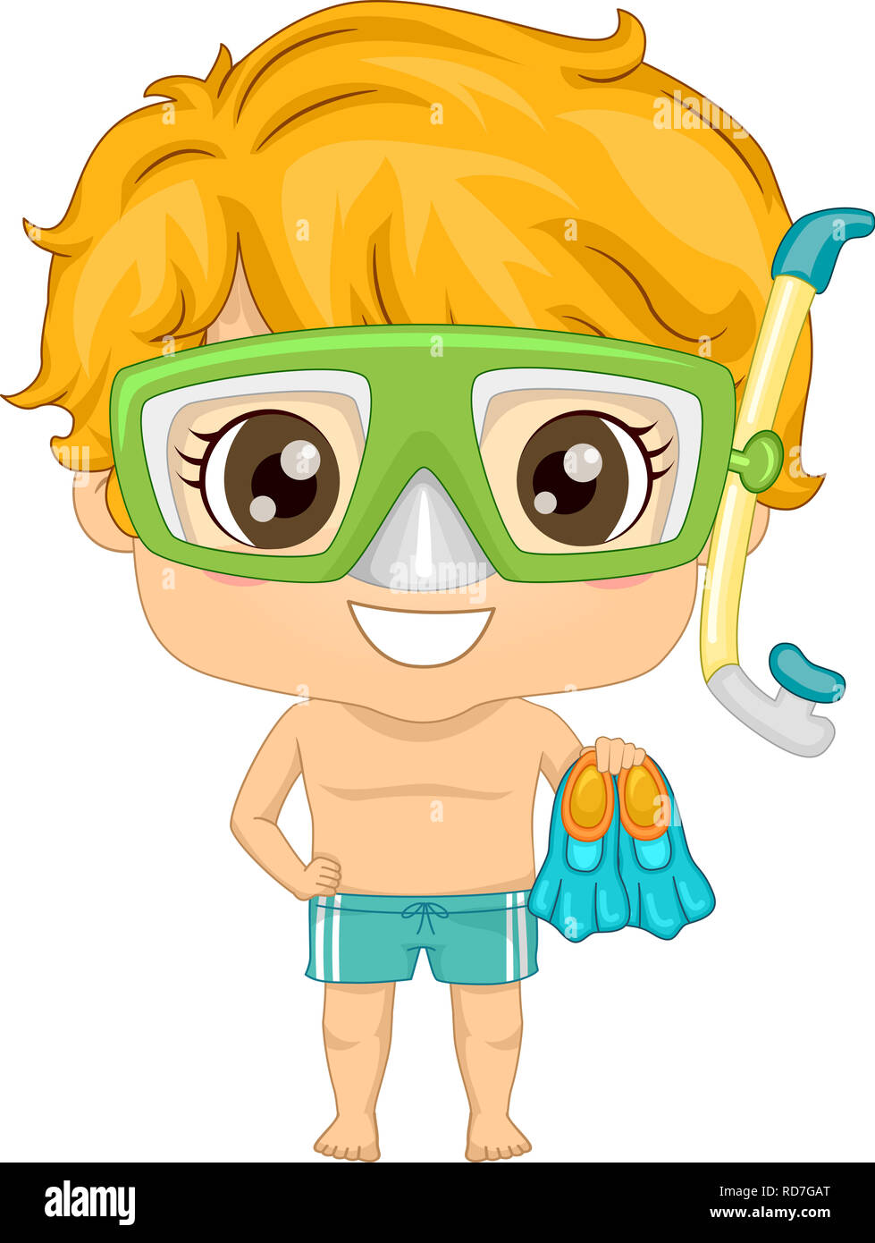 Illustration of a Kid Boy Wearing Swimming Goggles, Mouthpiece and