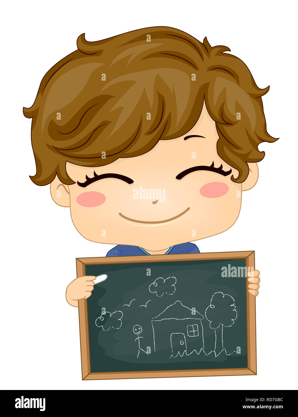 Illustration of a Kid Boy Holding a Chalk Board While Telling Story Stock Photo