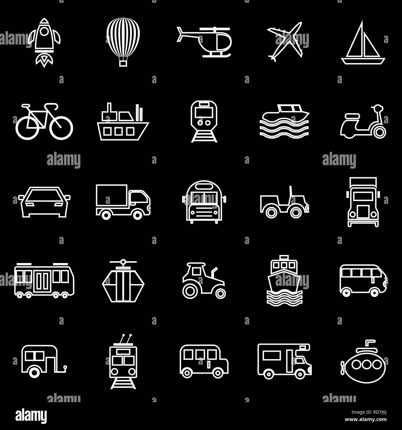 Vehicle line icons on black background, stock vector Stock Vector Image ...